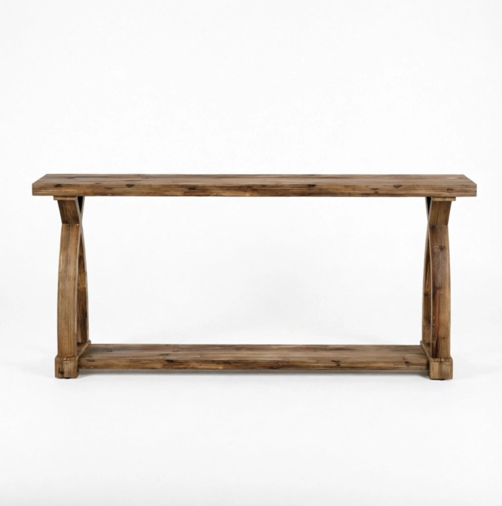 Tavolo consolle in legno marrone con ripiano inferiore; lunghezza 160 cm