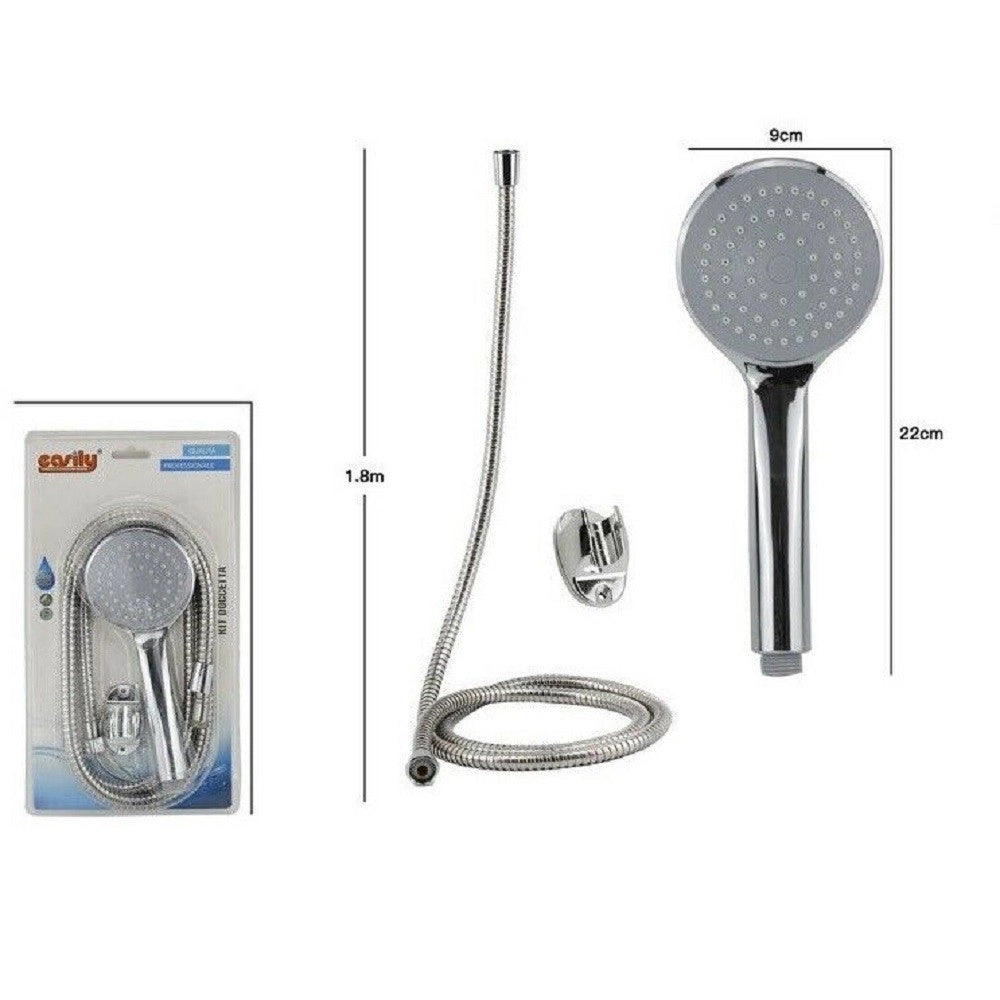 Trade Shop - Kit Doccetta Doccino Soffione Doccia Bagno Con Laccio 1,8mt Staffa 69078 Rotonda -