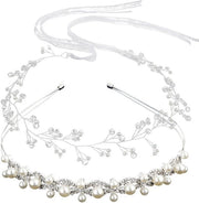 Cintura per Capelli a Fiori per Bambine - 2 Pezzi - Cintura per Bambine - Cintura per Donna - Accessorio per Capelli per Matrimonio - Argento - Pizzo/Strass - Corona di Fiori