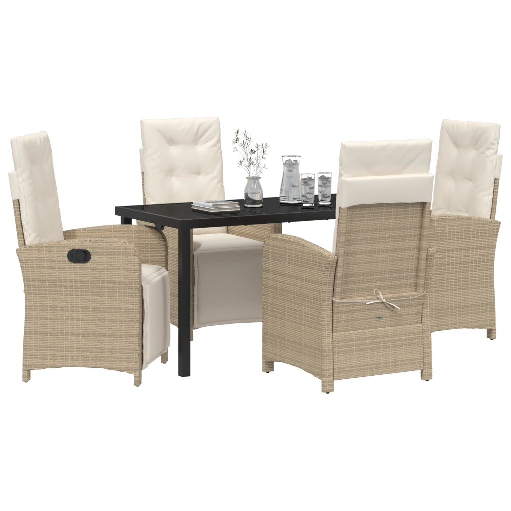 Set da Pranzo da Giardino  5 Pezzi con Cuscini Beige Polyrattan