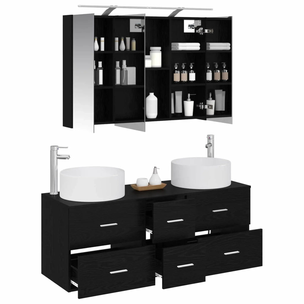 Set di mobili per il bagno 4 pcs Rovere Nero 3407096