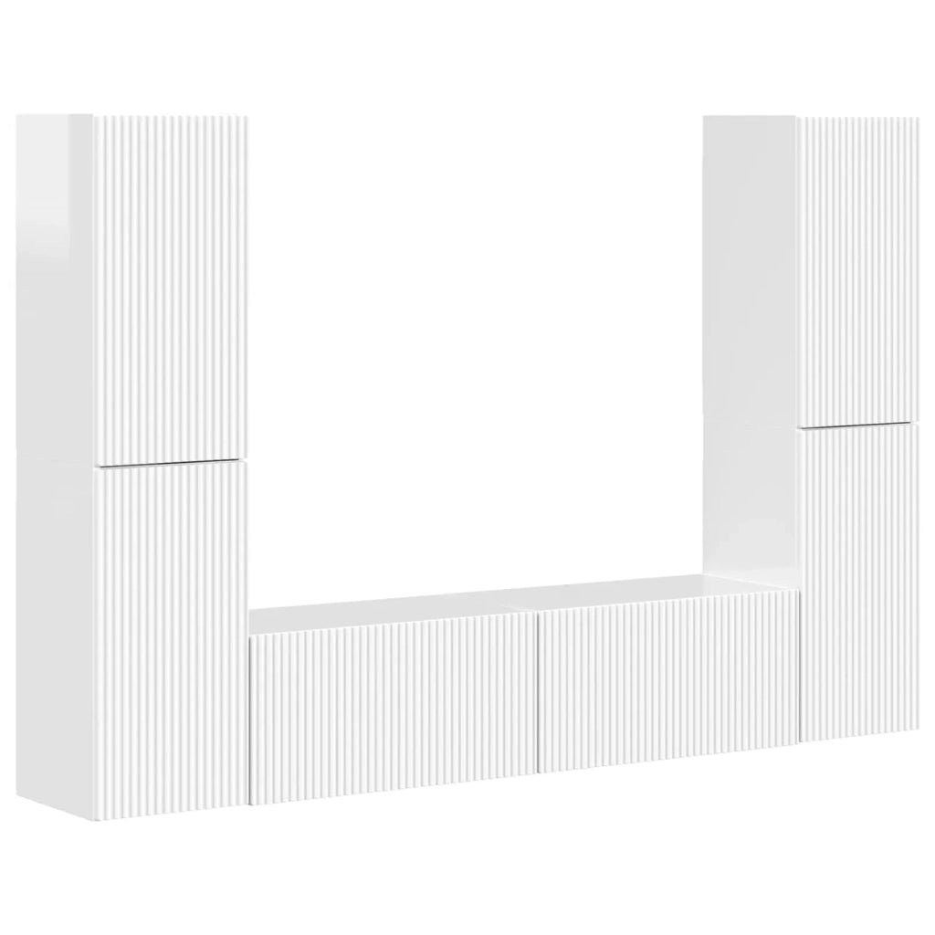 Set mobile TV 6 pcs Bianco Lucido Legno multistrato