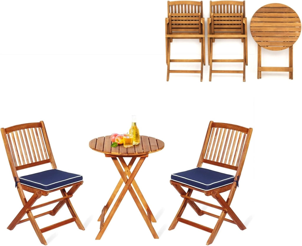 Set da Bistrò Pieghevole, Tavolo Portato 40 kg, Sedie con Cuscini Portato 160 kg, Set Giardino, Set Tavolo e Sedie da Giardino, Set da Esterno per Balcone (Cuscini Beige)