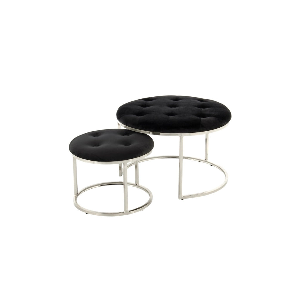Set 2 Pouf Myla in Velluto Nero e Argento