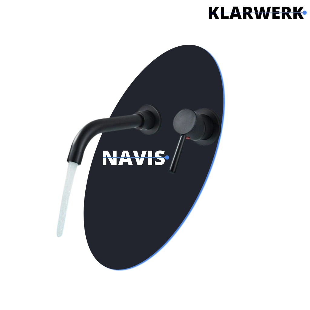 NAVIS|Rubinetto da bagno a parete in 2 parti nero semplice in acciaio inox a parete per bagno|Miscelatore per lavabo con rubinetto gastronomico hotel
