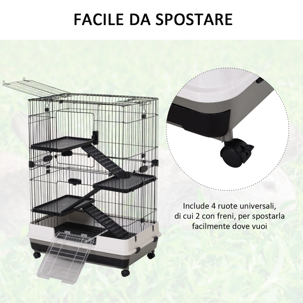Gabbia per Animali 3 Piani con Vassoio e Ruote ¨C Zephmum ¨C Nera 81.2x52.7x114cm