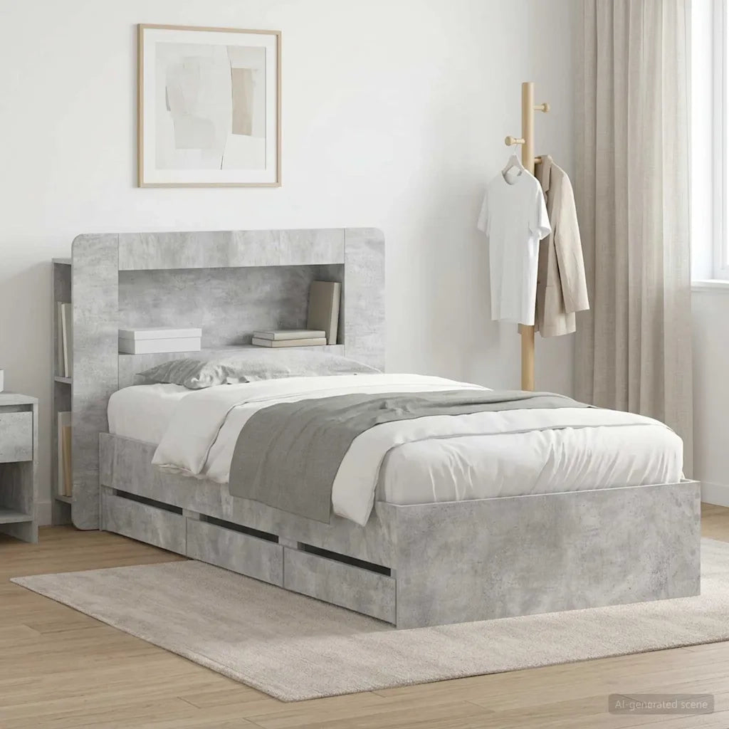 Struttura del letto con stoccaggio e testata Grigio Cemento 3433992