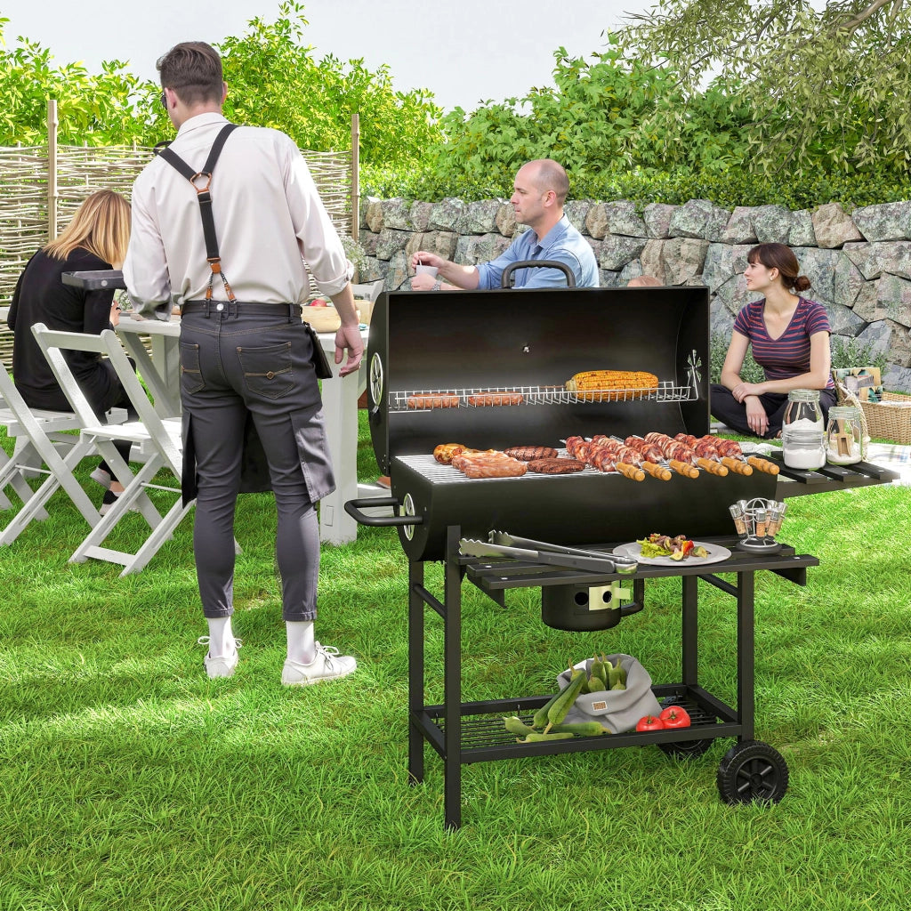 Barbecue a carbone con griglia e tavolino pieghevole ¨C zephmum ¨C 114x65x95 cm nero