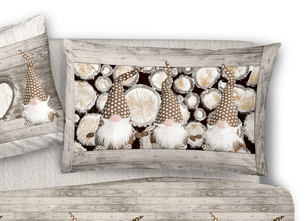 Copripiumino Sacco Piumone Pensieri Delicati 100% Cotone Disegno Gnomi - Singolo - Beige