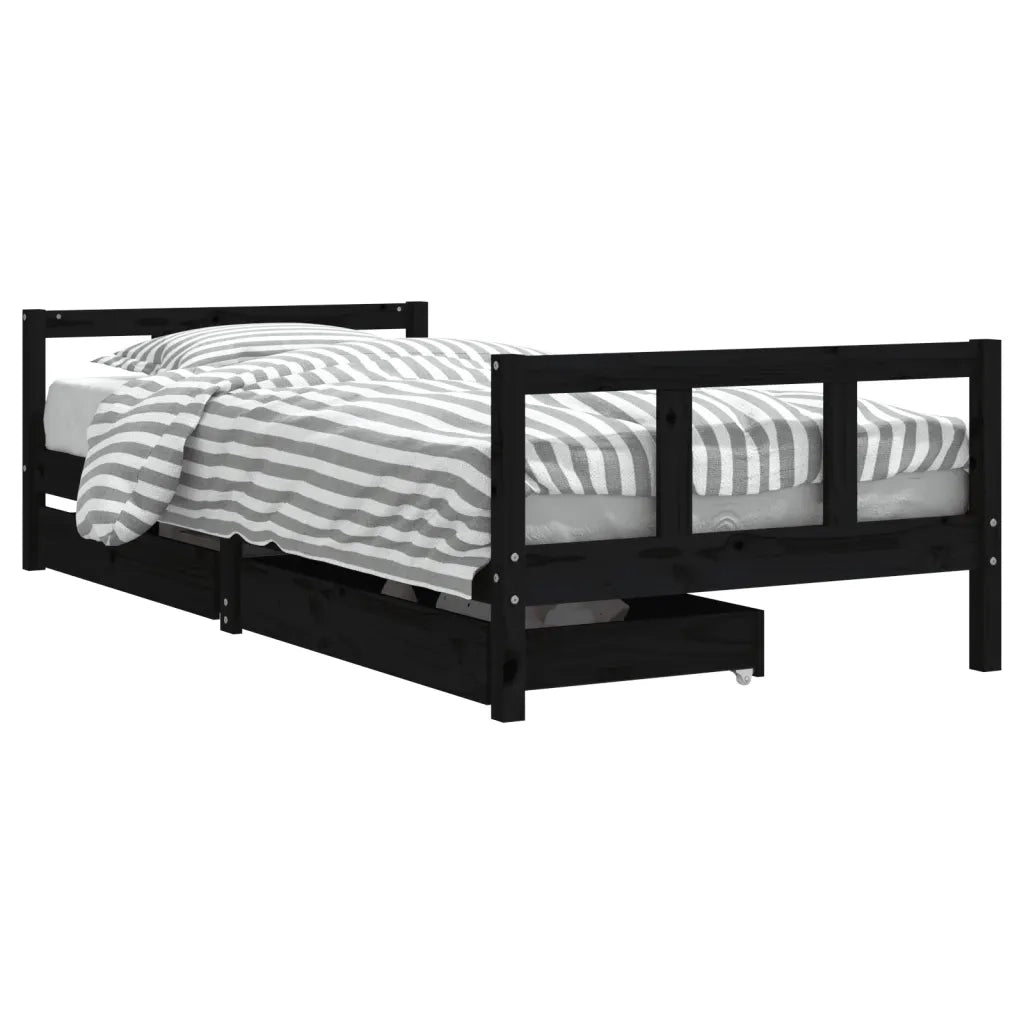 Giroletto Bambini con Cassetti-Struttura Letto Bambini Nero 90x200cm Massello di Pino 403245
