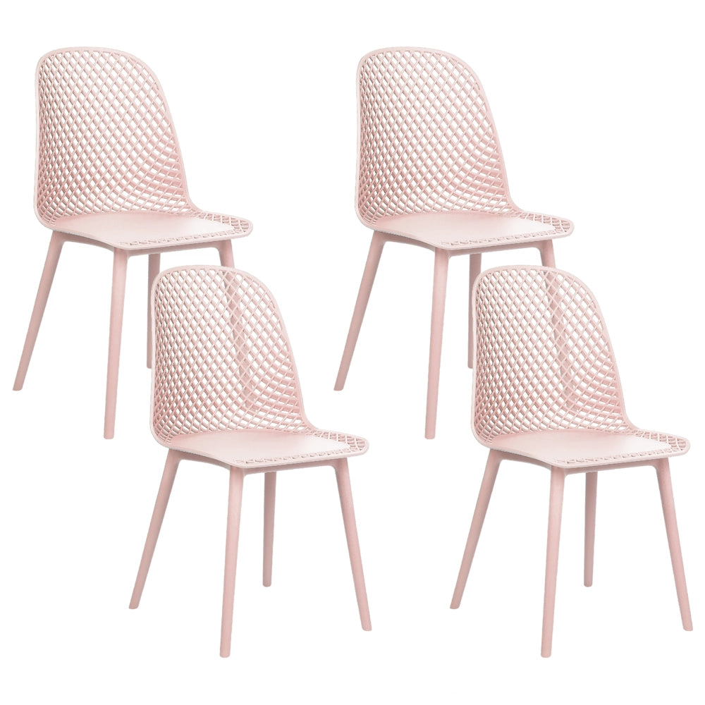 Set di 4 sedie da pranzo Seduta e gambe sintetiche rosa Schienale a rete aperto Design moderno e minimalista