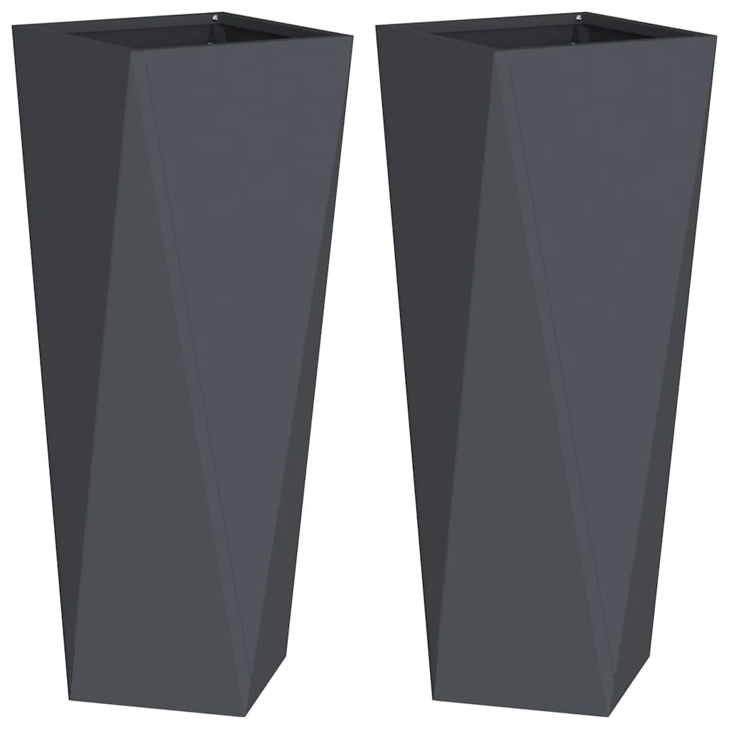 2 pz Fioriera | Cassetta per fiori | Vaso Antracite 30 x 30 x 75 cm Acciaio