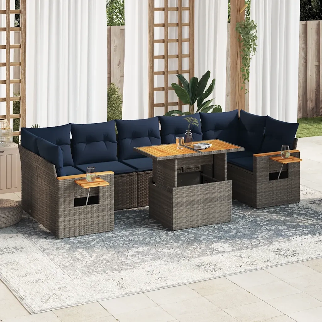Set Divano da Giardino 8 pz con Cuscini Grigio in Polyrattan