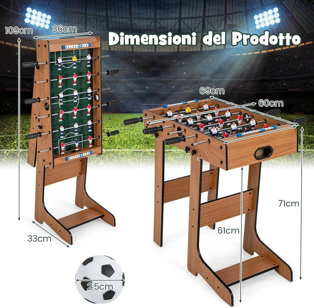 Calcio Balilla Professionale, Calcetto Balilla da Tavolo in Legno, Biliardino Pieghevole per Casa per 2-4 Bambini o Adulti, con 22 Giocatori 8 Aste 2 Palline e 2 Segnapunti