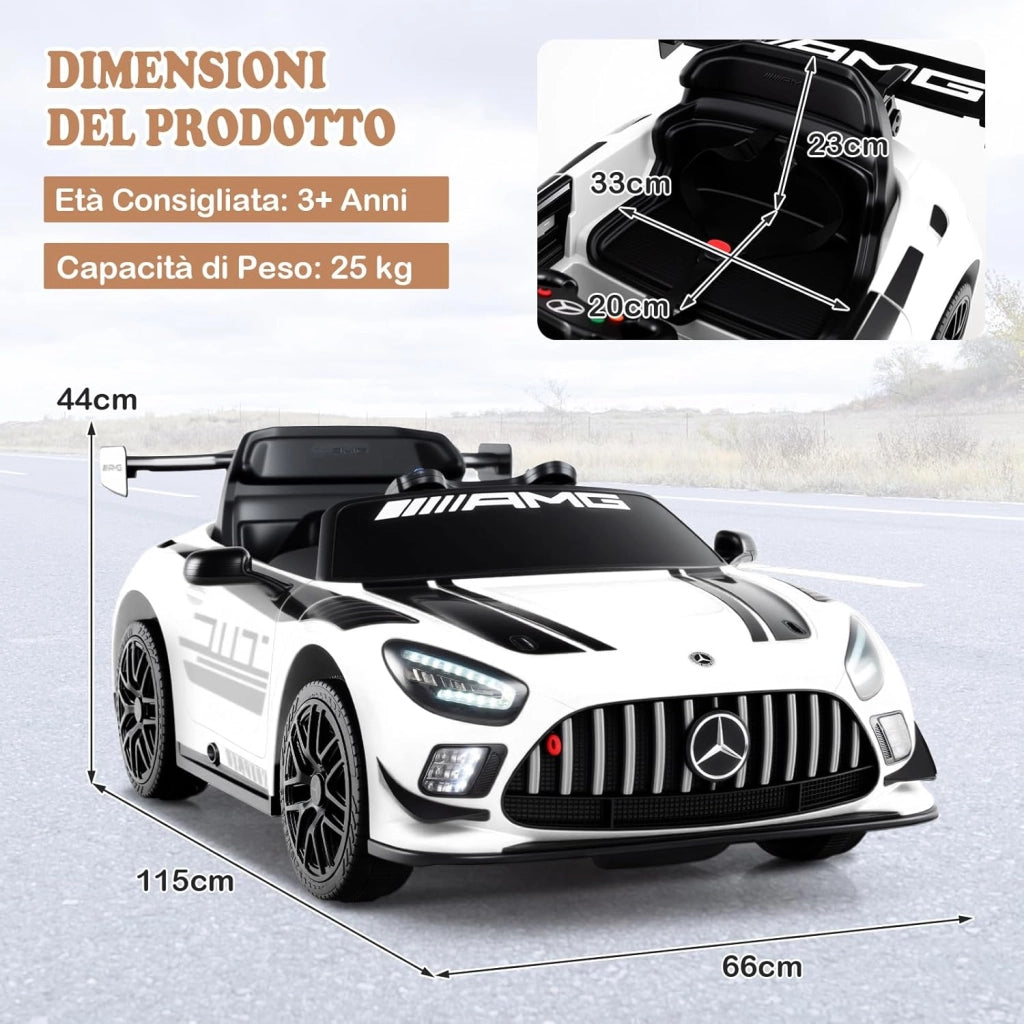 Macchina Elettrica per Bambini, Mercedes Auto Cavalcabile con Telecomando 3 Velocità Luci LED Musica e Connessione Senza Fili, Partenza Morbida, 4,5 Km/h, 3+ Anni (Bianco)