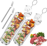 Grill a rotante, cilindrico, in acciaio inossidabile, grill a rotazione, senza forchetta, grill a ruote, accessori di cottura per griglia esterna, verdure, pesce, carne, grigliatura, accessori di base per campeggio (30 x 10 cm + 20 x 9 cm)