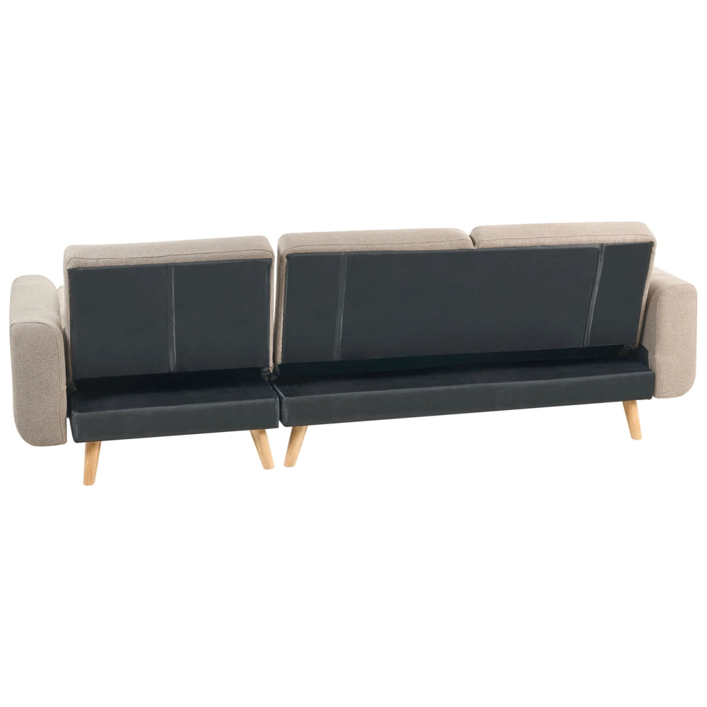 Divano Angolare ad Angolo Destro Marrone Chiaro in Tessuto Imbottito a L con Seduta Trapuntata Cuscini Decorativi e Funzione Letto
