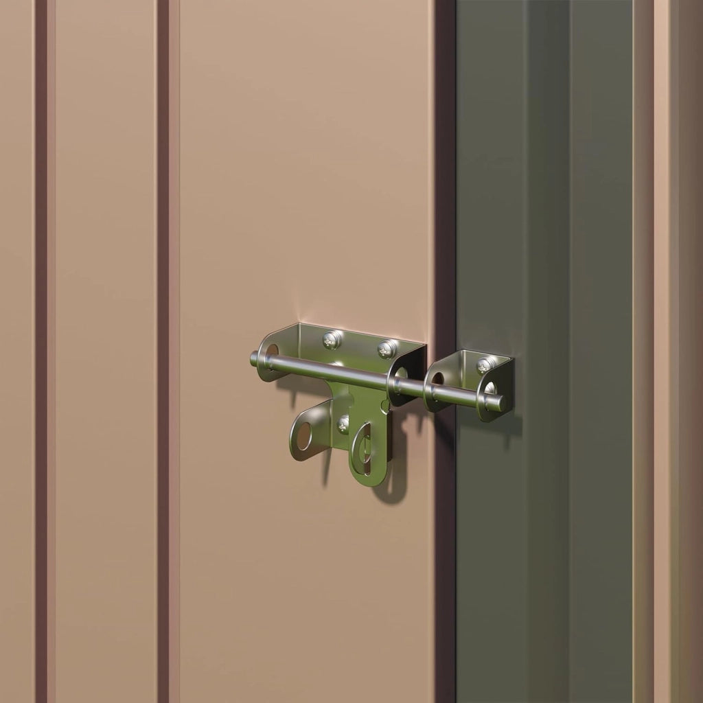Casetta per attrezzi in metallo,Capanno per Attrezzi da Giardino in Metallo con Ripiani Regolabili, Tetto Inclinato, Prese d'Aria,per Prato, Patio e Cortile 161x94x182CM,Marrone