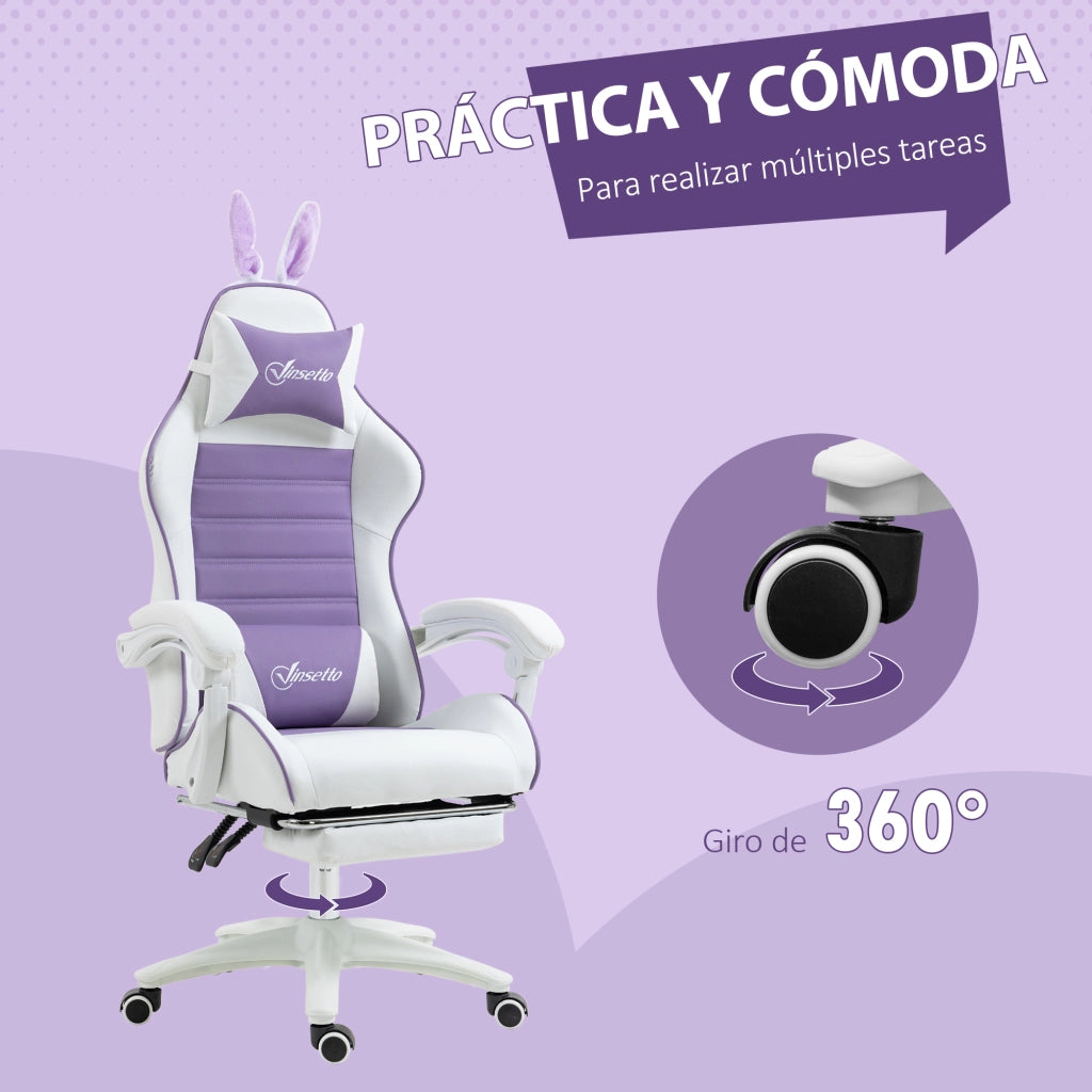 Poltrona Gaming Reclinabile in Similpelle ¨C Zephmum ¨C Viola 65x63x136-142 cm