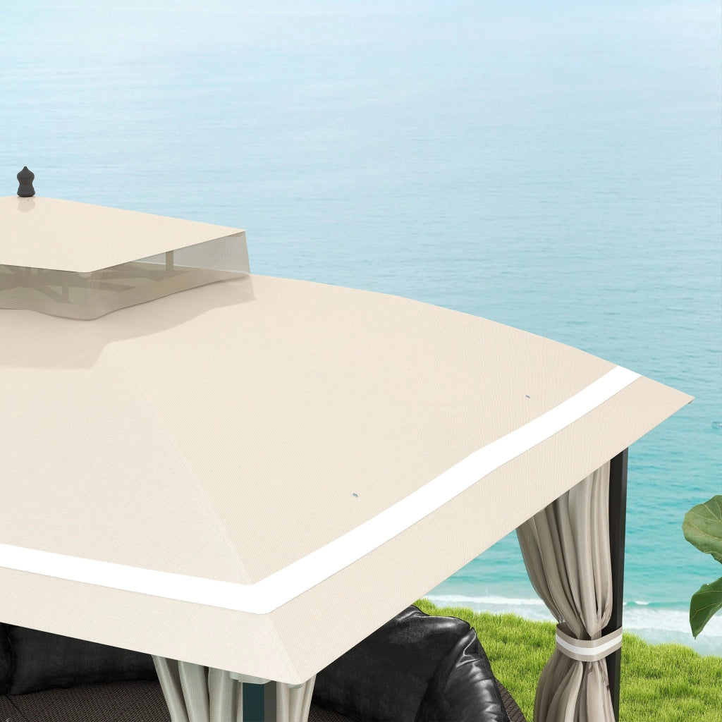 Gazebo da Giardino 370x303x290 cm Tende Laterali e Zanzariere Beige