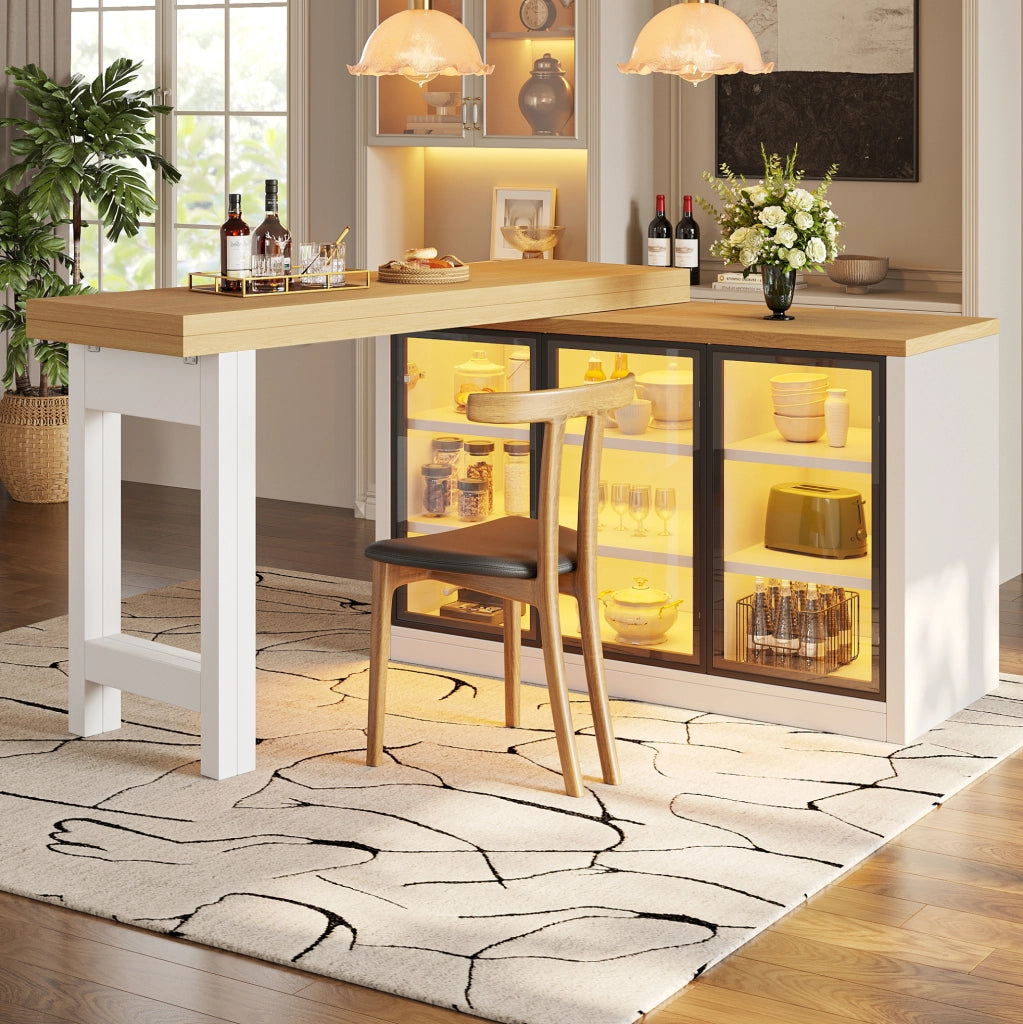 Tavolo allungabile con credenza laterale e luci multicolore, bianco