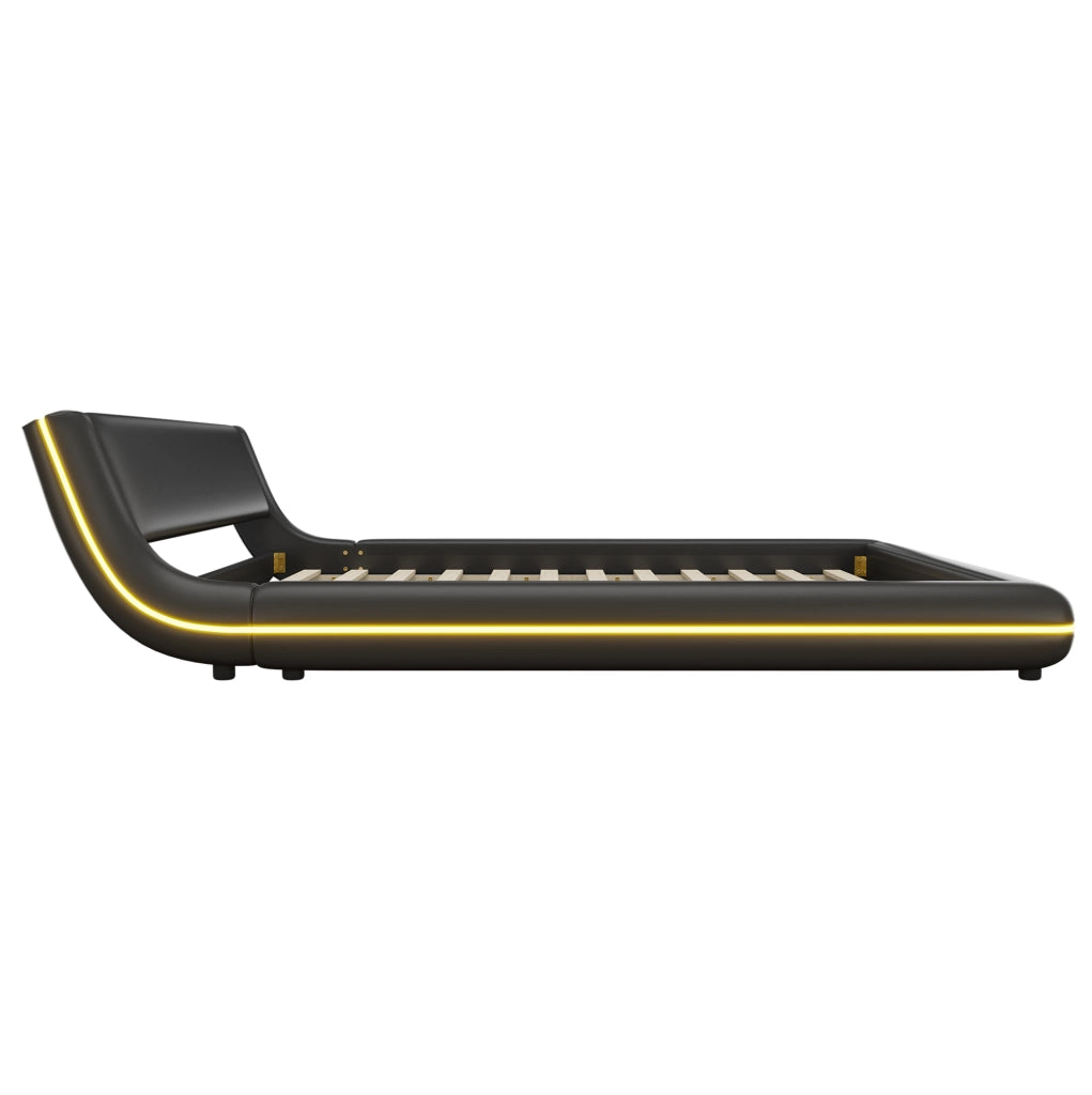 Letto a pavimento 160×200 cm in PU nero con LED RGB controllabili via app