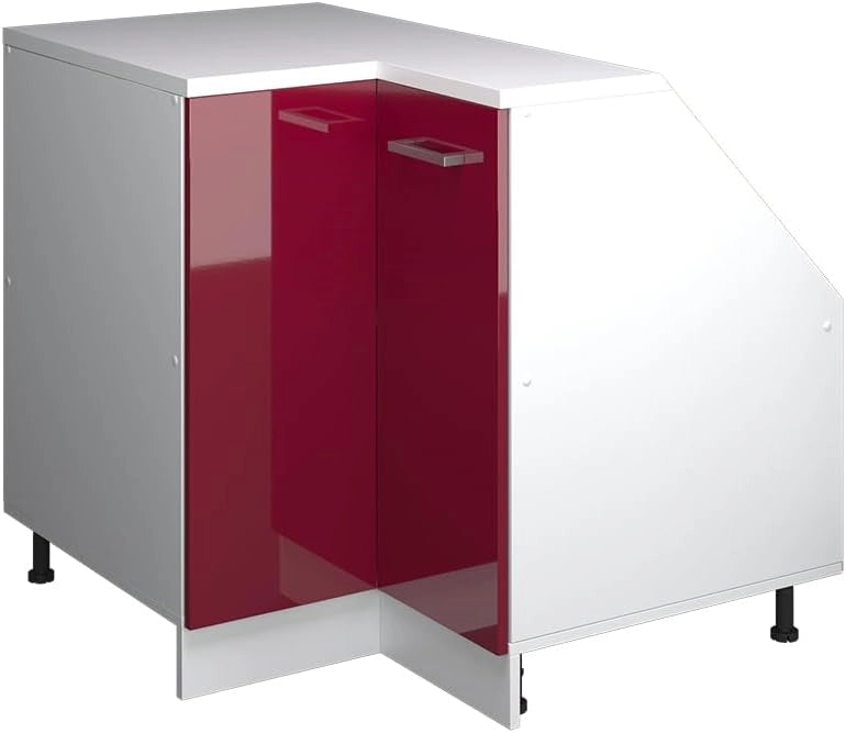 Mobile sottotetto Mobile angolare Rion, Rosso lucido, 75.6 x 81.6 cm con 1 porta, carcassa dell’armadio profondità 60 cm, adatto per il salvaspazio sotto tetti spioventi
