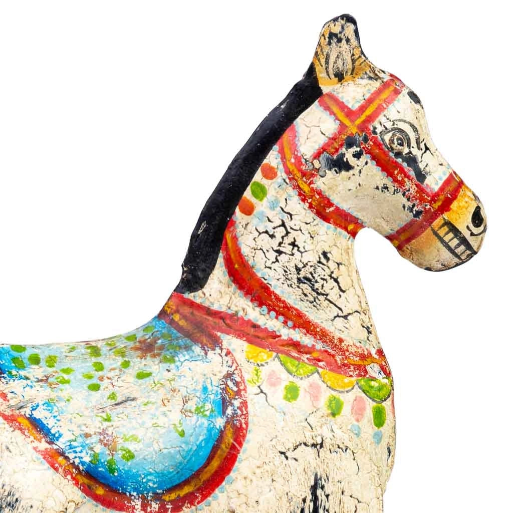 Cavallo decorativo in metallo verniciato invecchiato 31x9x34
