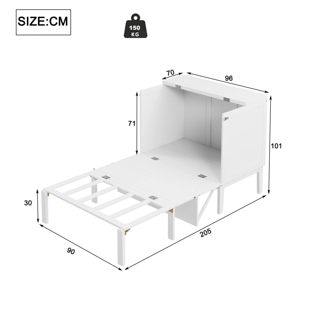 Letto a scomparsa verticale 90x200 cm salvaspazio bianco