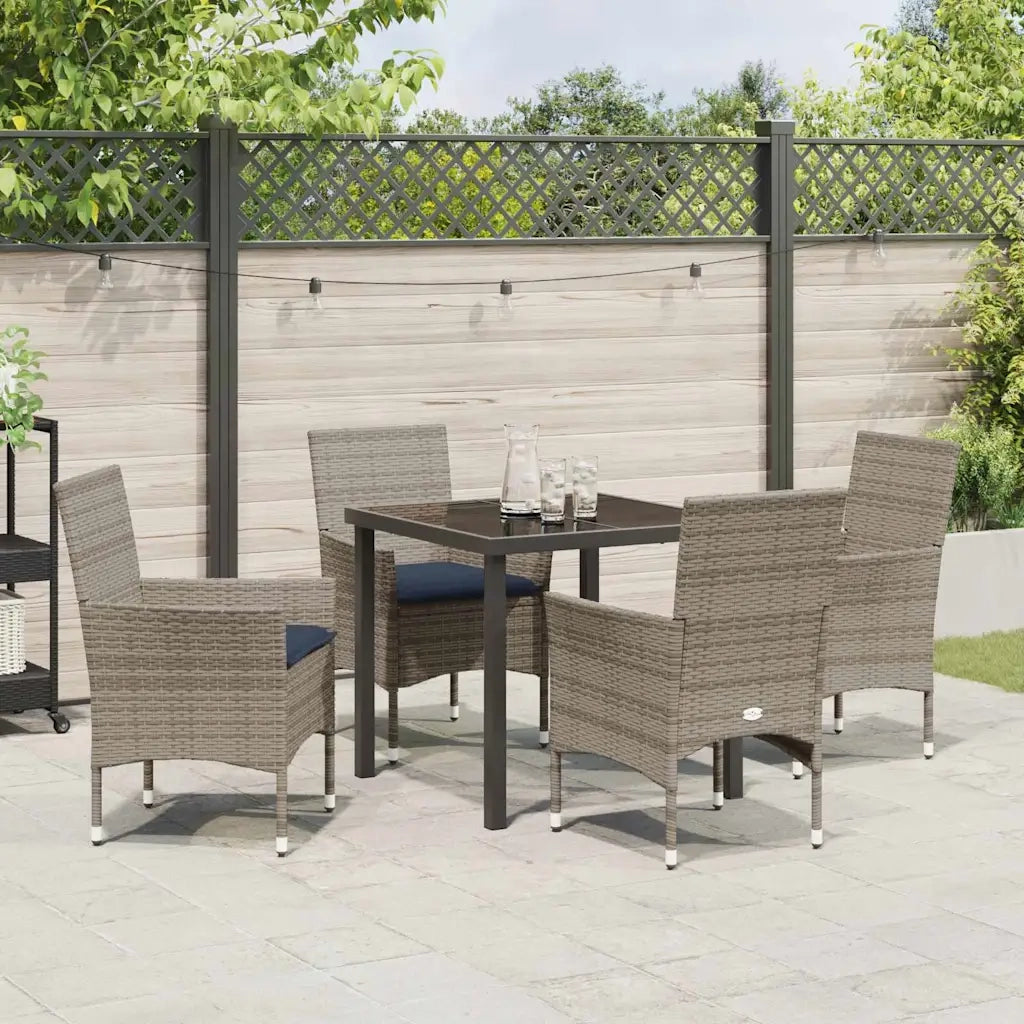 Set di tavolo e sedie con cuscino 5 pcs Grigio Rattan in PE 3379829