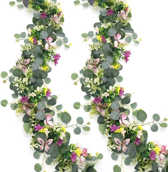 Slinga per fiori in eucalipto 1,73m - Slinga 3D farfalla - Fiori di seta - Manufatto artigianale - Utilizzo sostenibile - Slinga decorativa