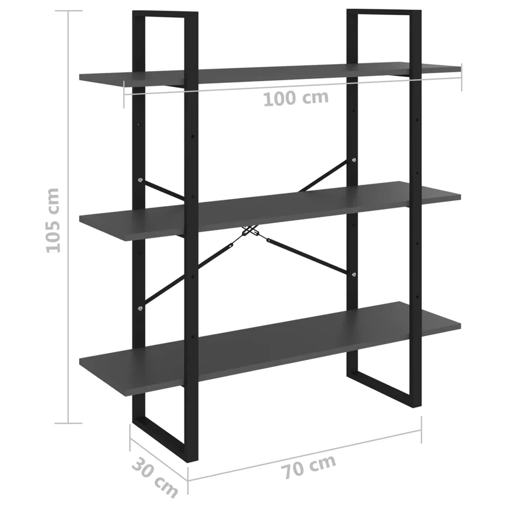 Libreria-Scaffale per Libri-Mobile di Stoccaggio Grigia 100x30x105 cm in Legno Multistrato
