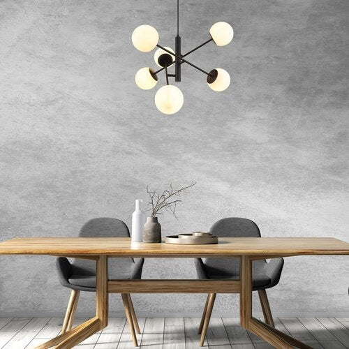 Lampadario scandinavo nero 6xE14 vetro bianco Rabalux Meduza