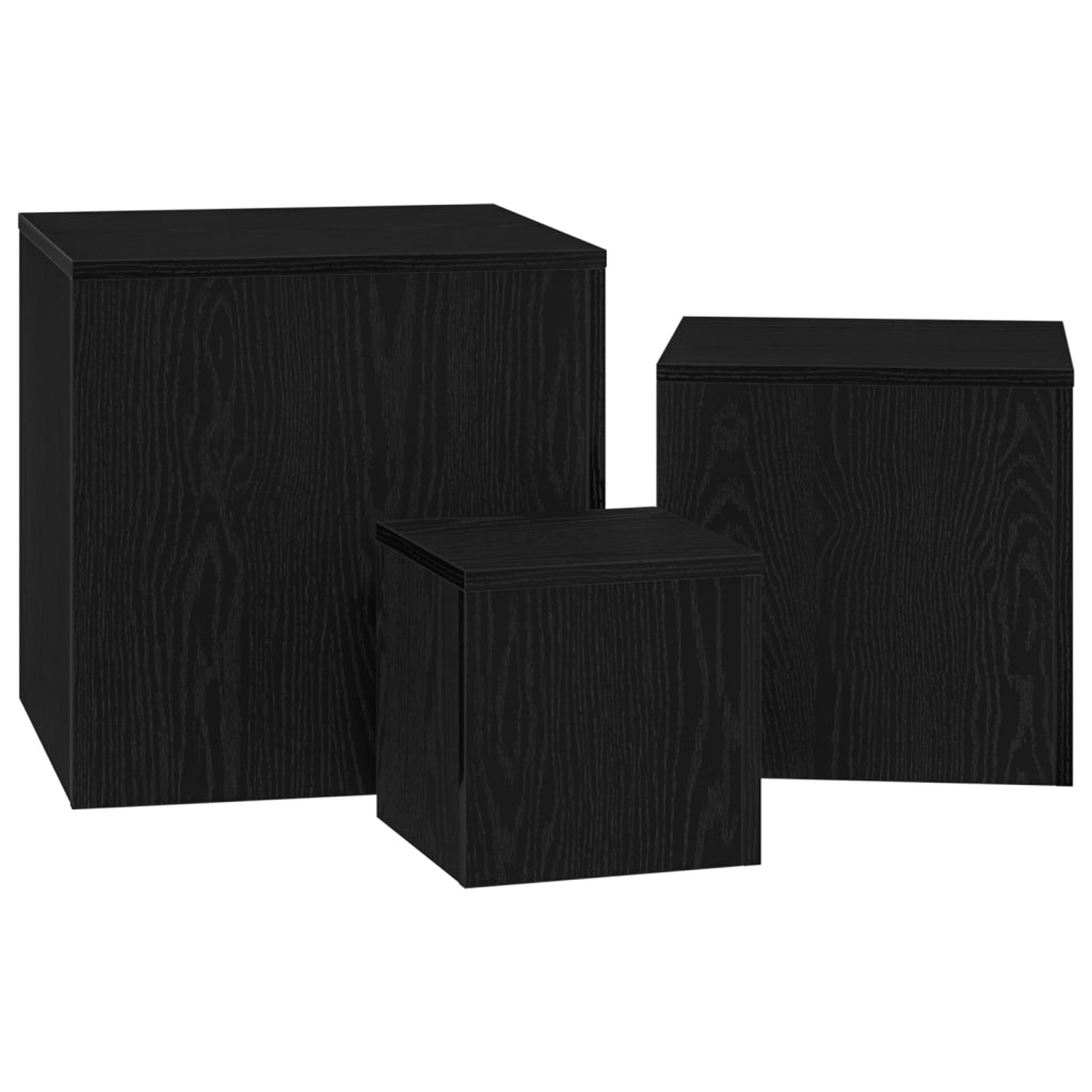 Set di 3 tavolini impilabili in legno ingegnerizzato nero