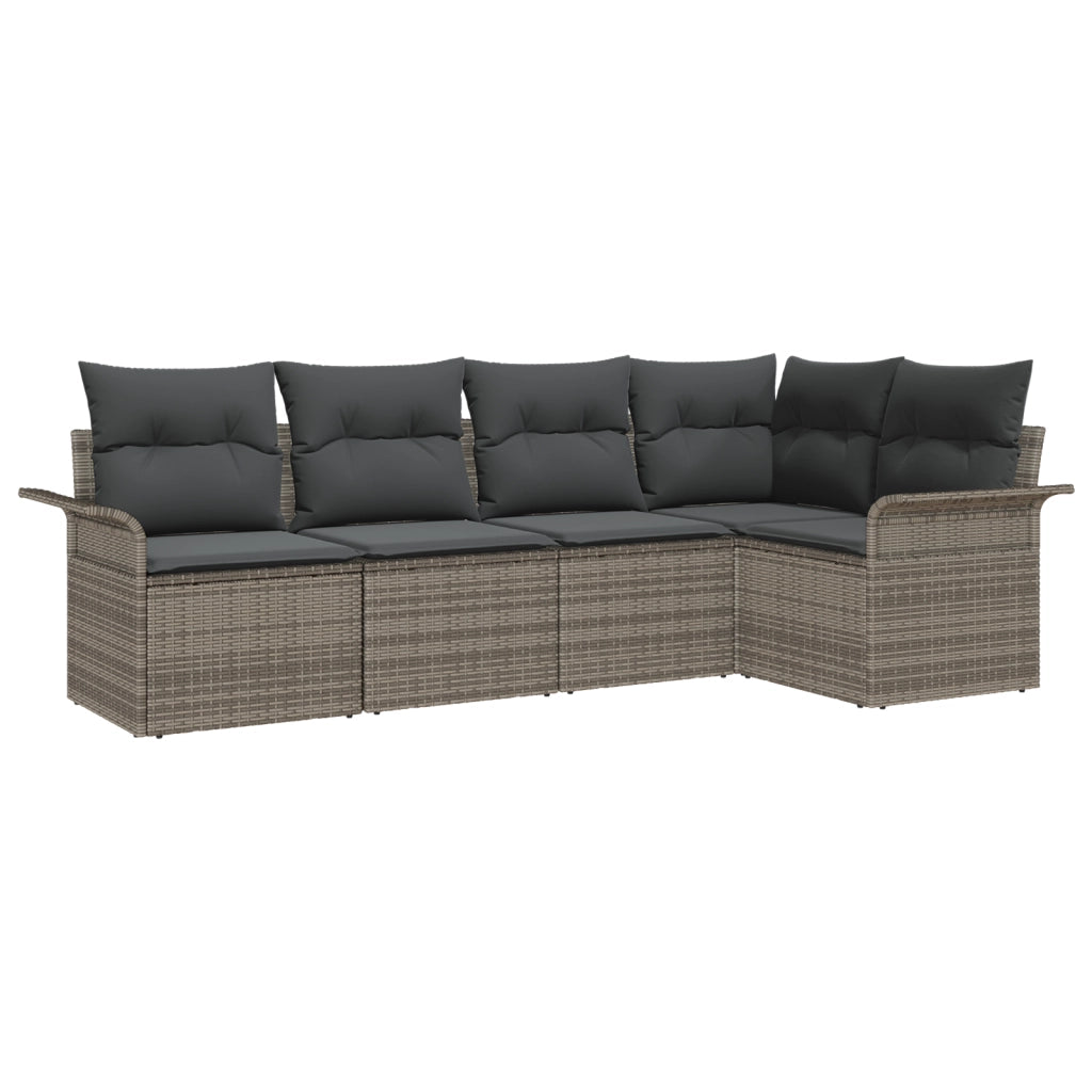 Set Divano Giardino 5 Pezzi con Cuscini Grigio Polyrattan