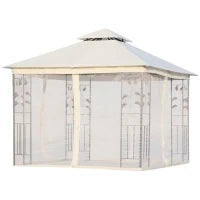 Gazebo da Giardino 3x3m con Zanzariera, Telaio in Acciaio e Doppio Tettuccio, Bianco