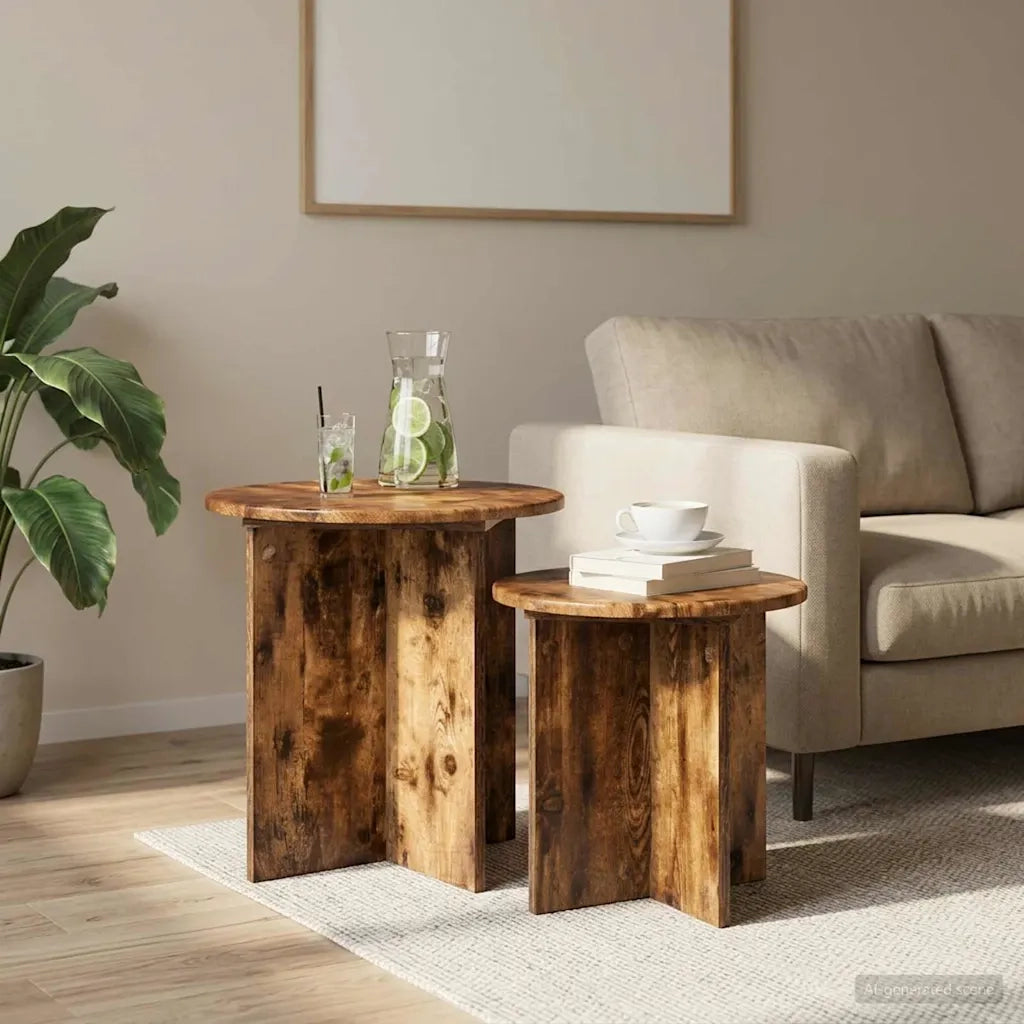 Set tavolini 2 pcs Quercia Affumicata Legno ingegnerizzato 8001015