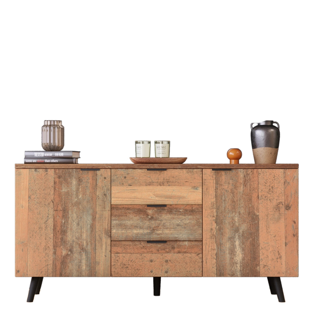 Mobile porta TV con 3 cassetti e ripiani regolabili, per soggiorno, in truciolato, marrone vintage, 140 × 35 × 70 cm