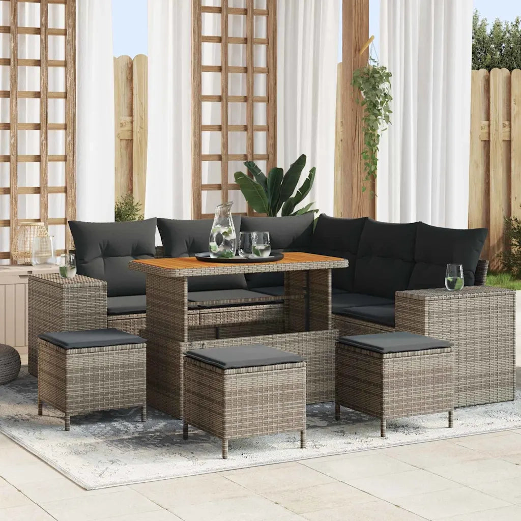 Set Divano da Giardino con cuscino con cuscino 9 pcs Grigio