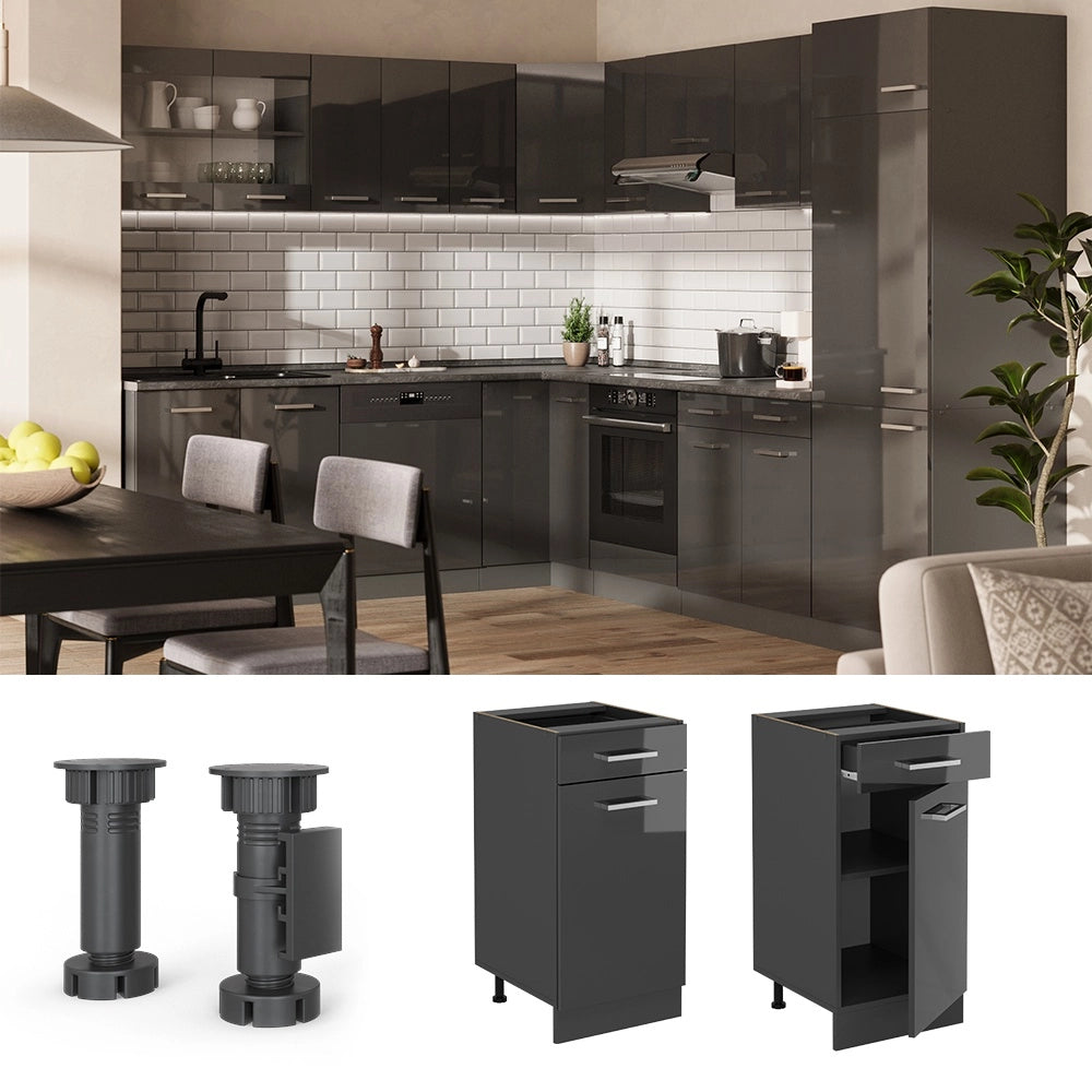 Mobiletto base per cucina R-Line Antracite lucido/Antracite 40 cm senza piano di lavoro Vicco