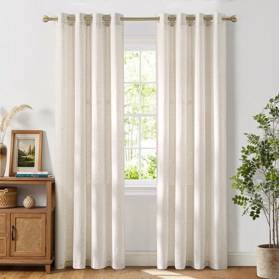 Tessuto a lino 140B x 220H cm - Halftransparente - Decorative 2 pannelli - Ricami rustici - Ingresso di luce morbido - Arredamento per finestre