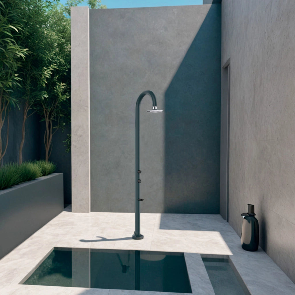 Doccia da Giardino in Alluminio Soffione I-switch Quadrato con Termometro LCD Sined Luna Alu Grigio