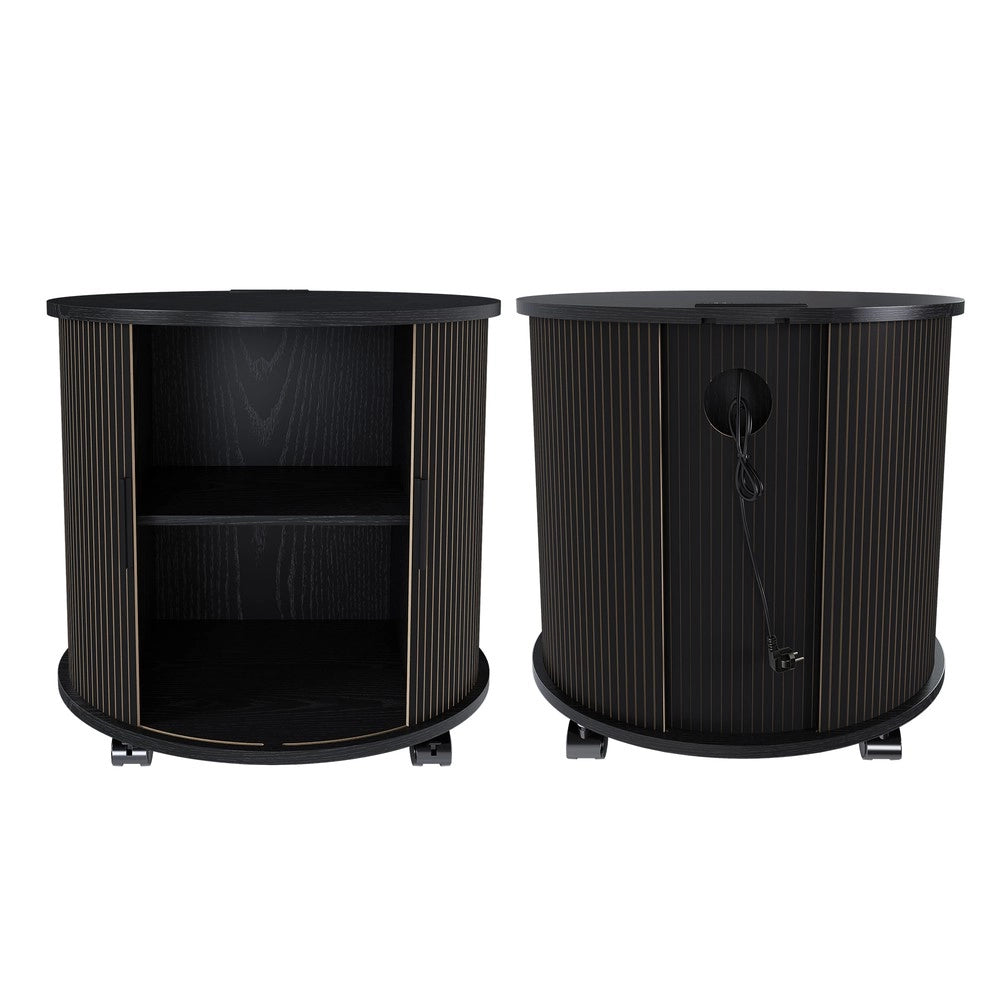 Comodino con presa di ricarica e ruote ¨C Minimal ¨C Nero 60x60x60 cm