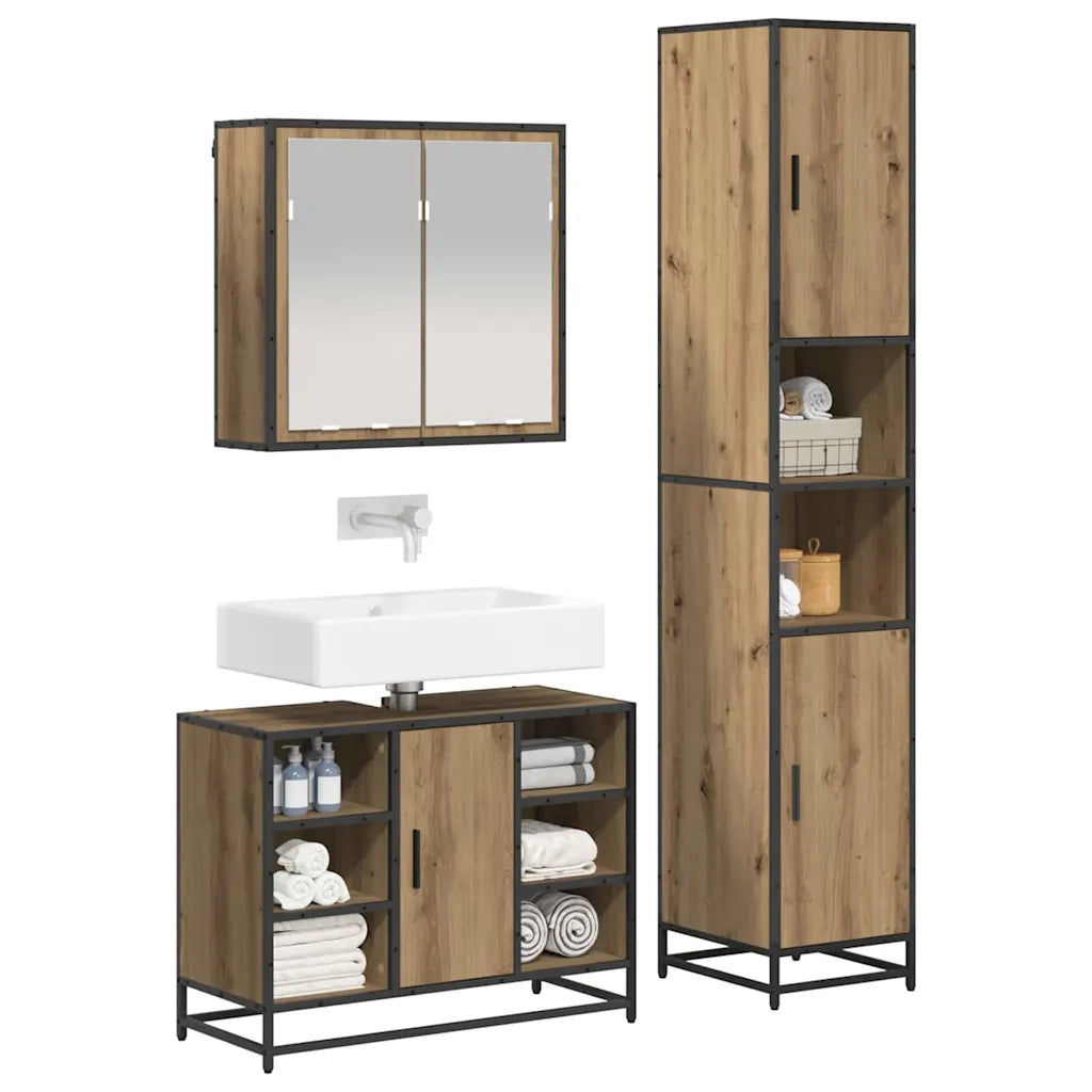 Set di mobili per il bagno con porta 3 pcs Rovere artigianale 3402546