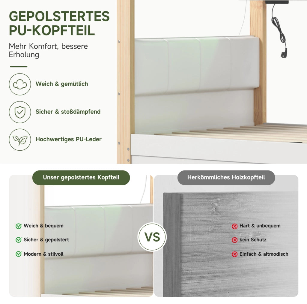Letto a castello 90x200 cm in pino e MDF con contenitore idraulico; scala contenitore; bianco