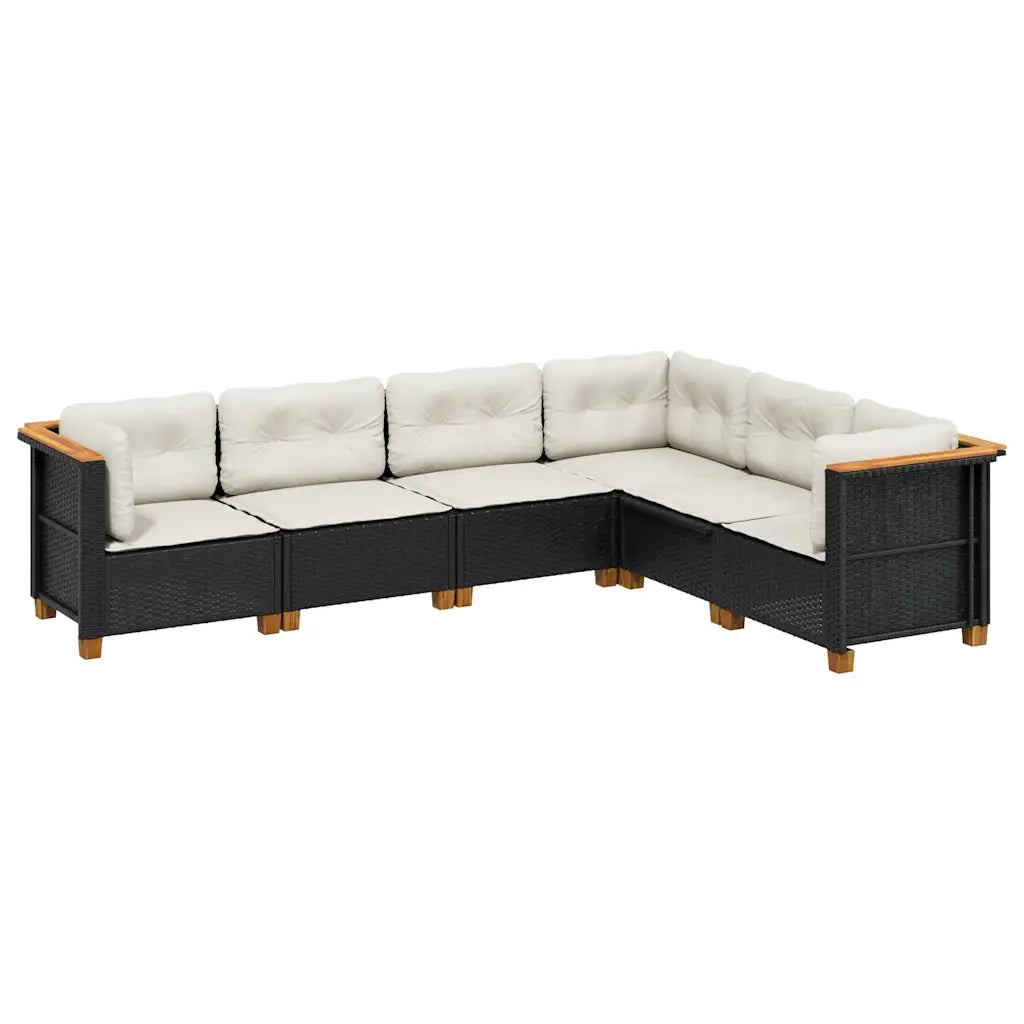 Set Divano da Giardino 6 pz | Set Salotto da Giardino con Cuscini Nero in Polyrattan