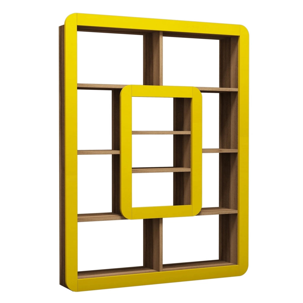 Libreria in legno "Orkide" - 108 x 21 x 140 cm - Noce, Giallo