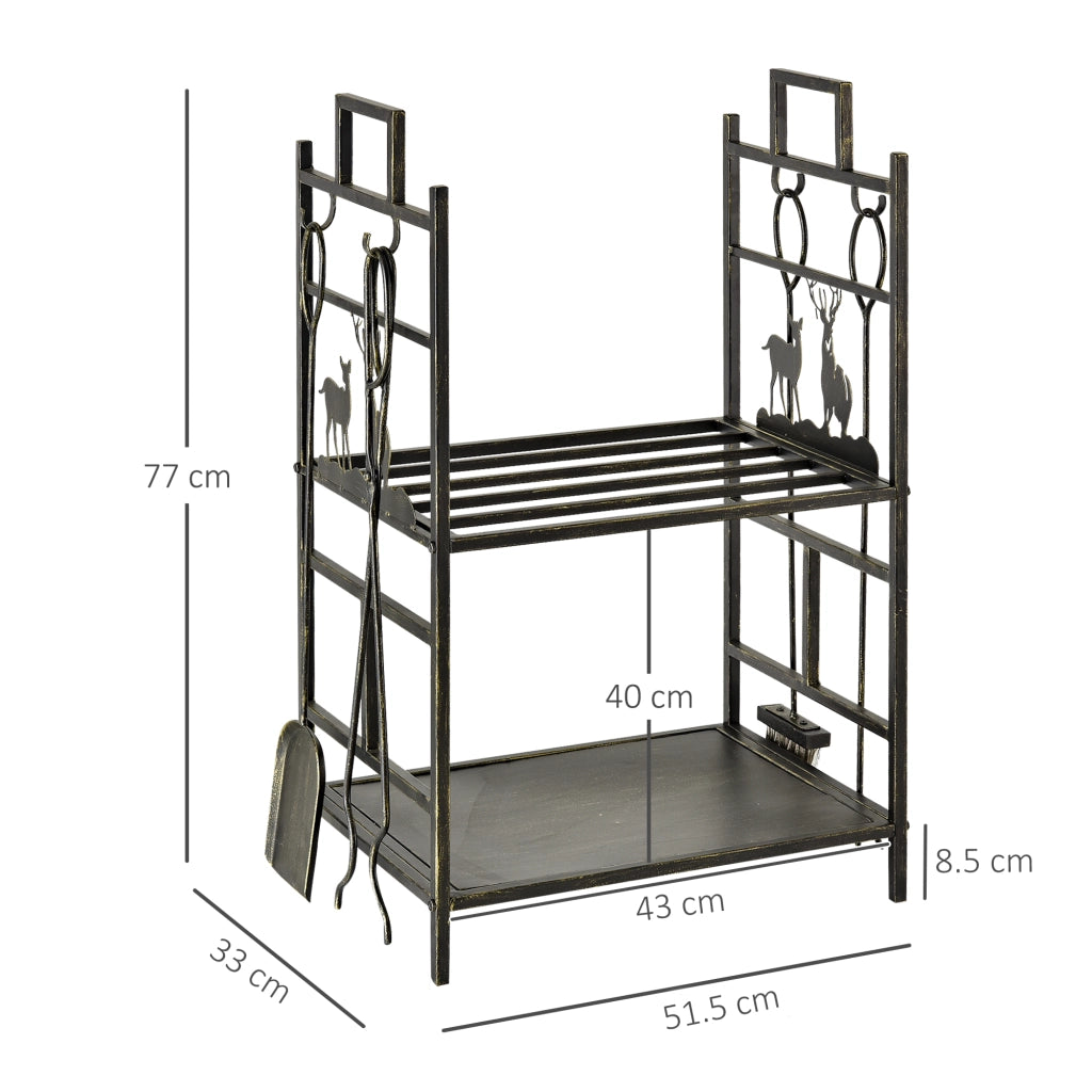 Porta Legna in Ferro Battuto con Attrezzi ¨C Zephmum ¨C 51.5x33x77cm, Nero