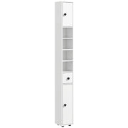 MOBILE COLONNA BAGNO CON CASSETTO, 2 ARMADIETTI E 4 RIPIANI APERTI, IN LEGNO, 20X20X180 CM, BIANCO
