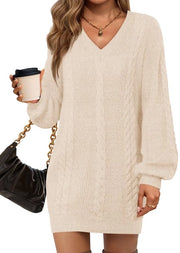 Mini-jurk con collo V - Maglione a giacca - Oversized - Maniche a lumaca - Camicia a maniche libere - Tessuto a maglia morbido